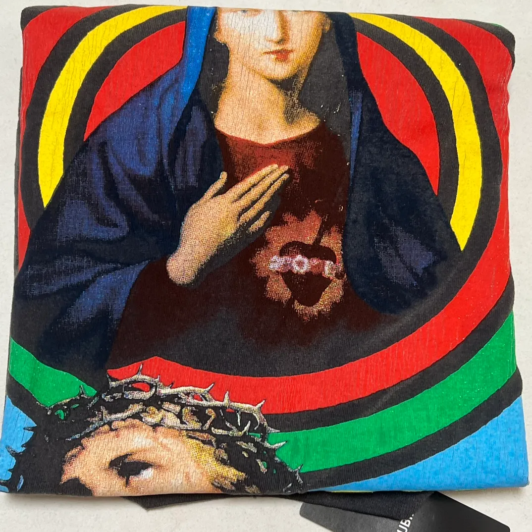 Genuine open mold SAINT MICHAEL SS TEE/ON EARTH/BLK Jesus, Mary, Holy Infant Earth TEE Ready-made garments, Assut special parts dyed, washed and distressed Vintage process, front and rear super complex super large printing, top purchasing process